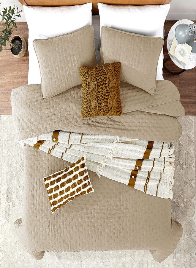 ROARINGWILD Beige Cloud Queen Size Quilt Bedding Sets with Pillow Shams, Farmhouse Lightweight Soft Bedspread Coverlet, All Season Rustic Country Thin Comforter, 3 Pieces, 90x90 inches, Tan Cream - Image 2
